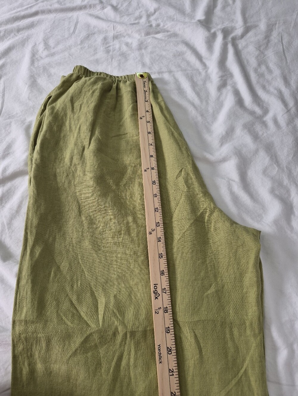 Flax Linen High Rise Wide Leg Pants Lime Green Medium Lagenlook - Picture 8 of 9